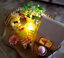 Osterdeko-Hof mit Küken,  LED, Tischdekoration, Selbstgebastelt