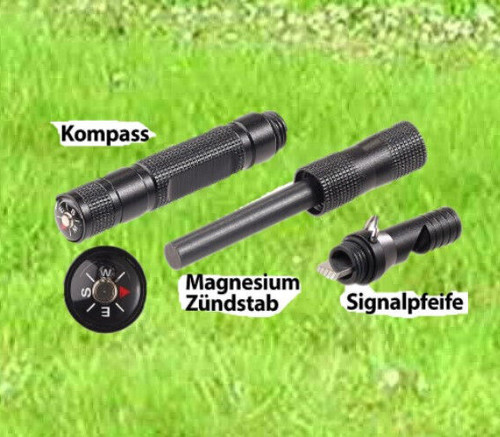 Neu 3in1 feuerstahl mit pfeife - neu,