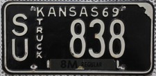 Kansas Nummernschild USA Oldtimer Kennzeichen 1969 US Truck License Plate SU 838