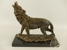 Bronzefigur heulender Wolf, Statue, Skulptur, 8,3 kg, auf Marmorsockel