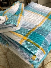 Bettwäsche Seersucker 2-teilig weiß -blau -gelb kariert neuwertig (4. Set)