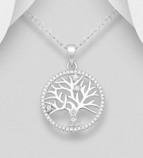 925 Sterling Silber Lebensbaum Anhänger mit Zirkonia