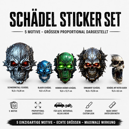 5er skull aufkleber set - aufkleber,