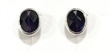 925/- Silber Ohrstecker, Amethyst, Cabochon, circa 11 mm lang, guter Zustand