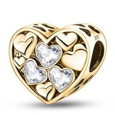 Charm Anhänger " Herz " 925 Silber, vergoldet, passend für Pandora Armband