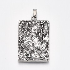 Amulett, tibetischer Stil, großer Anhänger, Mantra: Om Mani Padme Hum, Silber