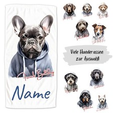 Handtuch Hund Rasse - Hundebesitzer Badetuch Hundemotiv personalisiert mit Name