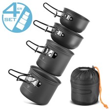 STAHLWERK Camping Kochtopf-Set 4-teilig Outdoor Alu-Topfset Camping-Geschirr