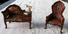 2 x Miniatur "Sessel + Telefonbank" (Telefon aus Reutter Porzellan) Puppenstube