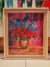 Ölgemälde Blumen Stilleben signiert 1980 31x36,5cm