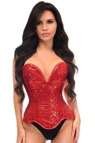 Red sequin plunge overbust - red,