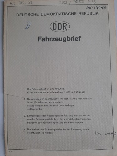 Ddr kfz brief kraftverkehr - kfz,