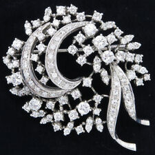 Brosche Brillanten und Diamanten 750er Weißgold um 1960