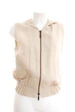 LODEN FREY Weste Gr. DE 36 Damen Kapuzenweste Gilet Vest Natur Leinen