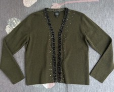 Laura Ashley Gr. L Damen Strickjacke Cardigan Wolljacke Lammwolle Grün 