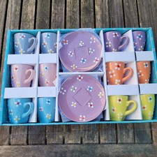 12 x  Bunte Espressotassen Tasse Mocca 90ml Kaffeetassen Keramik Blümchenmuster