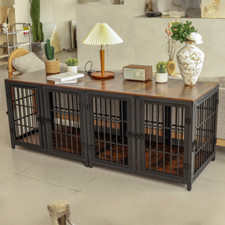 XXXL Hundekäfig Hundebox Vintage Holz Drahtkäfige mit 4 Türen Hundezwinger Innen