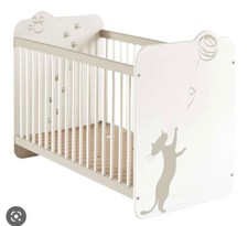 Kinderbett in süßem Katzendesign Weiss & Beige + Kopfschutz-Polster - Gebraucht