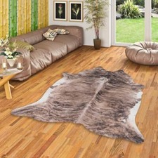 Kunstfaser Teppich Rinderfell Braun Beige