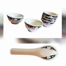 6 Teeschalen Schalen Kompottschalen Schälchen + 3 Löffel Set Steingut Porzellan