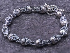 B31 Armband Totenkopf Knebelverschluss mit Knochen 22 cm Sterling Silber 925