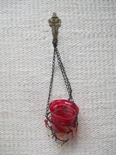 Windlicht mit Wandhalterung / Glas rot