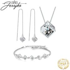 Damen Schmuck Set 925 Sterling Silber Halskette Ohrringe Anhänger Geschenk
