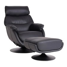 B-Ware Relaxsessel mit Hocker MCW-K99, Echtleder/Kunstleder, Schwarz