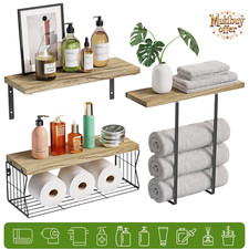 Schweberegal aus Holz mit 3+2 Ebenen und Handtuchhalter & Papierhalter Massivholz Wand