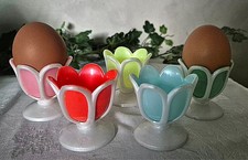 Eierbecher in Blütenform Perlmutt weiß/bunt  5 Stück Vintage Retro