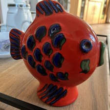 Vintage Keramik Engel Fisch orange blau Sparschwein/Münzbank/