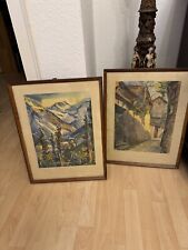 2 Aquarell Bilder um 1950 original Rahmen Handarbeit