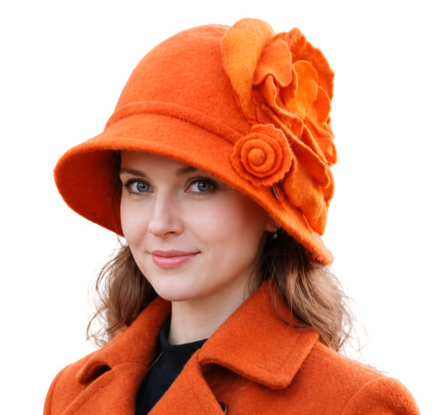 Orange merinowolle cloche hut - orange,