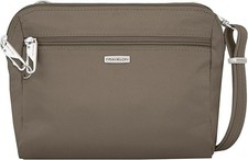 Travelon Handtasche Damen klassisch wandelbar Umhängetasche Hüfttasche Muskat