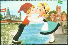 13815319 - Schwedisch Daenische Freundschaft echte Stickerei Seide (gestickt)