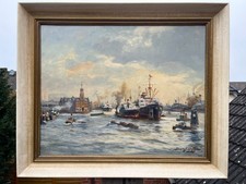 Gustav Burghardt 1890-1970 "Hafen" Ölgemälde Hafen Hamburg Schiff Marine Maritim