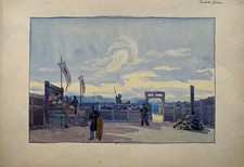 Aquarell Jugendstil Templer Jüdin Ritter Festung Mittelalter