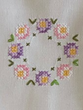 Alte bestickteTischdecke aus Baumwolle 82 x 79 cm Omas handarbeit 