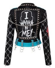 Designer Jacke schwarz Damen Rock Punk biker Nieten Kunst  Lederjacke handmade S