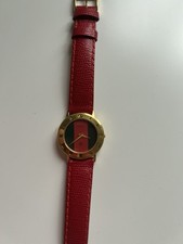 Gucci Armbanduhr Damen Vintage Gold Original Echtleder Armband Rot 3000.2.M