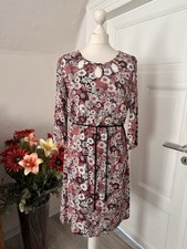 Zero luftig leichtes Viskose Kleid mit Cut-Outs am Ausschnitt, Gürtel & ¾ Ärmel