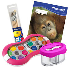 Pelikan Farbkasten Set 5er Pinsel Wasserbox pink Zeichenblock Deckfarbkasten K12