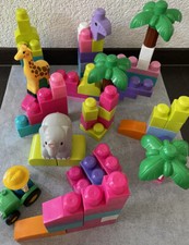 Mega Bloks Fisher Price Bausteine Safari Elefant Traktor Rosa Lila First Builder