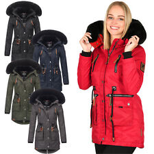 Navahoo warme Damen Winter Jacke lang Teddyfell Winterjacke Parka Mantel B873