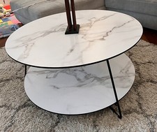 Couchtisch Tisch Rund Wohnzimmer weiß Holz Marmor Optik 