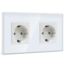 Steckdose mit zwei Schaltern und Kristallglasplatte, Weiß, 16Amp, Unterputz