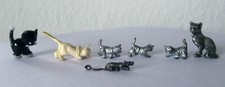 7 ALTE FIGUREN - KATZEN - RATTE - HORN - SILBER - ZINN - GLAS