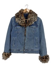 BLACKY DRESS Damen Jeansjacke Gr. 36 S Blau Fell Animal-Print Modisch