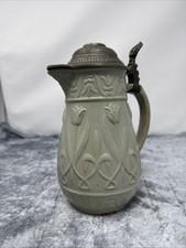 C330 Villeroy & Boch Jugendstil Krug mit Zinndeckel Keramik 20cm