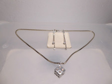 80er J. Set 925 Silber Würfel Anhänger + Ohrringe stabil venezianische Kette 20g